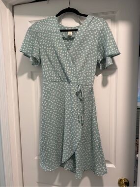 Monteau Light Blue Floral Wrap Midi Dress
